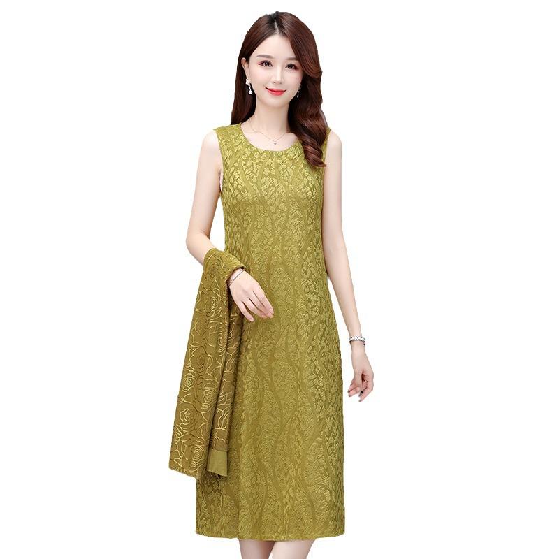 Летнее платье-двойка 2023 года с кардиганом-шалью средней длины