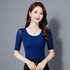 Round Neck Short Sleeve Tshirt Thin Mesh Bottoming Shirt Women's Elegant New Solid Color Half Sleeve Mesh Tops Mujer Camisetas