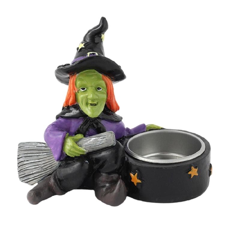 Halloween Candlestick Horror Theme Witch Skull Candle Support,Resin Candle Holder for Coffee Shops and Event