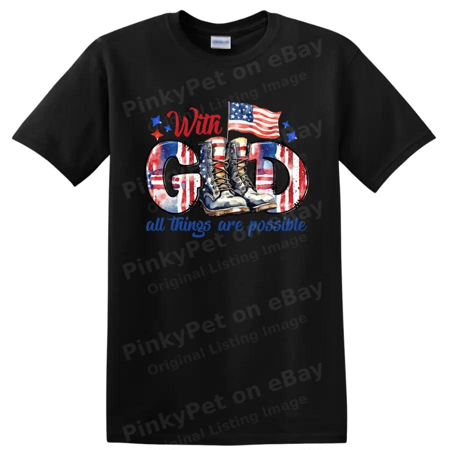 With God Vintage American Flag Combat Boots T Shirt Inspirational Tee