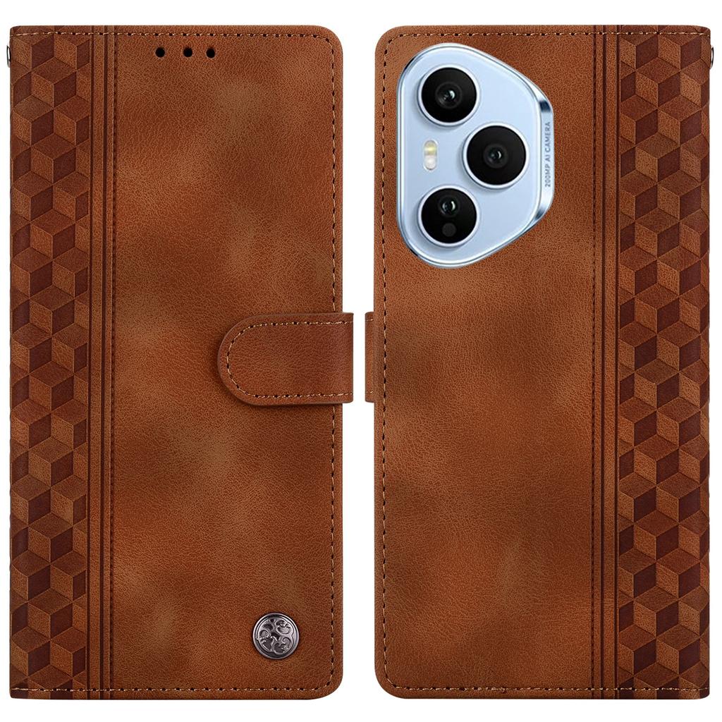For Honor 400 Pro 5G (Global) Leather Case Imprinted Checkered Pattern Wallet Stand Flip Phone Cover