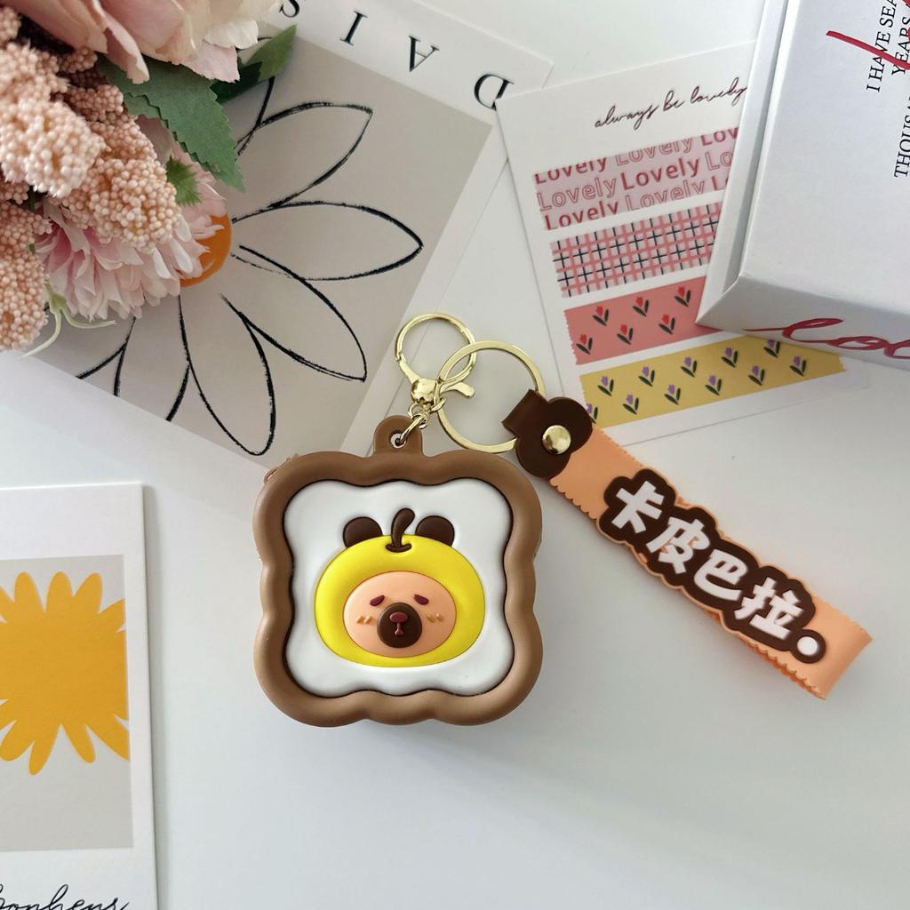 Милый силиконовый кошелек для монет в виде капибары, мультяшный кошелек-капибара, мини-сумка для ключей, трехмерная квадратная сумка, забавный кулон для рюкзака