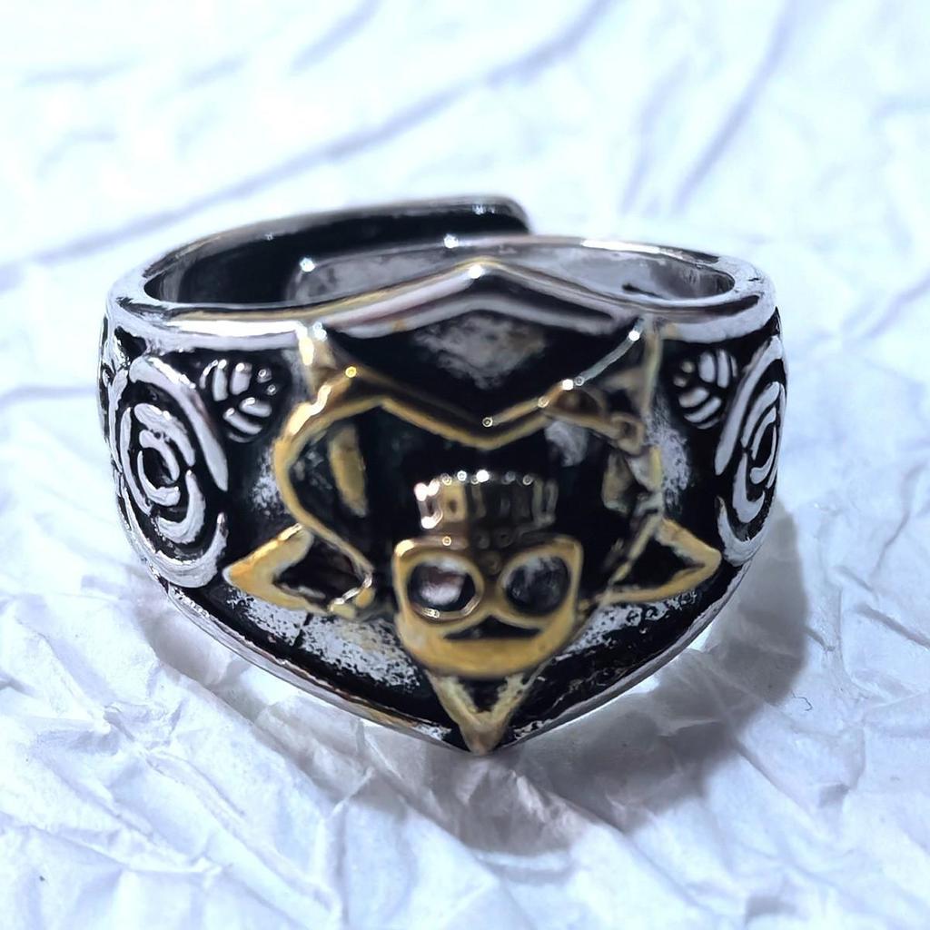 Преувеличенное ретро тайское серебряное кольцо-череп - Регулируемое открытое мужское кольцо