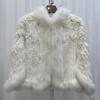 Natural Knitted Rabbit Fur Shawl Coat with Fox Fur Collar Women's Fashion Knit Jacket Cape