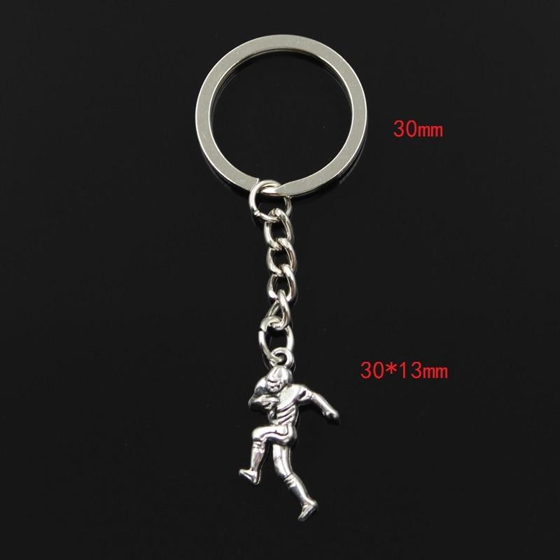 Fashion 30mm Key Ring Metal Key Chain Keychain Jewelry Antique Silver Color Plated Soccer Player Sporter 30x13mm Pendant