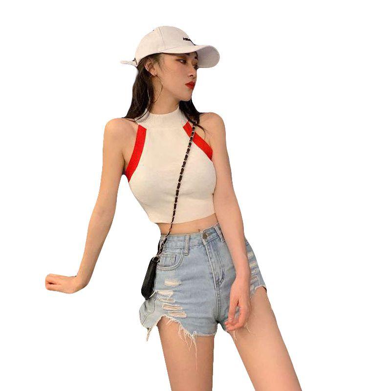 Fashion Color Womens Blocking Sleeveless Strapless Sexy Camisole Knitted