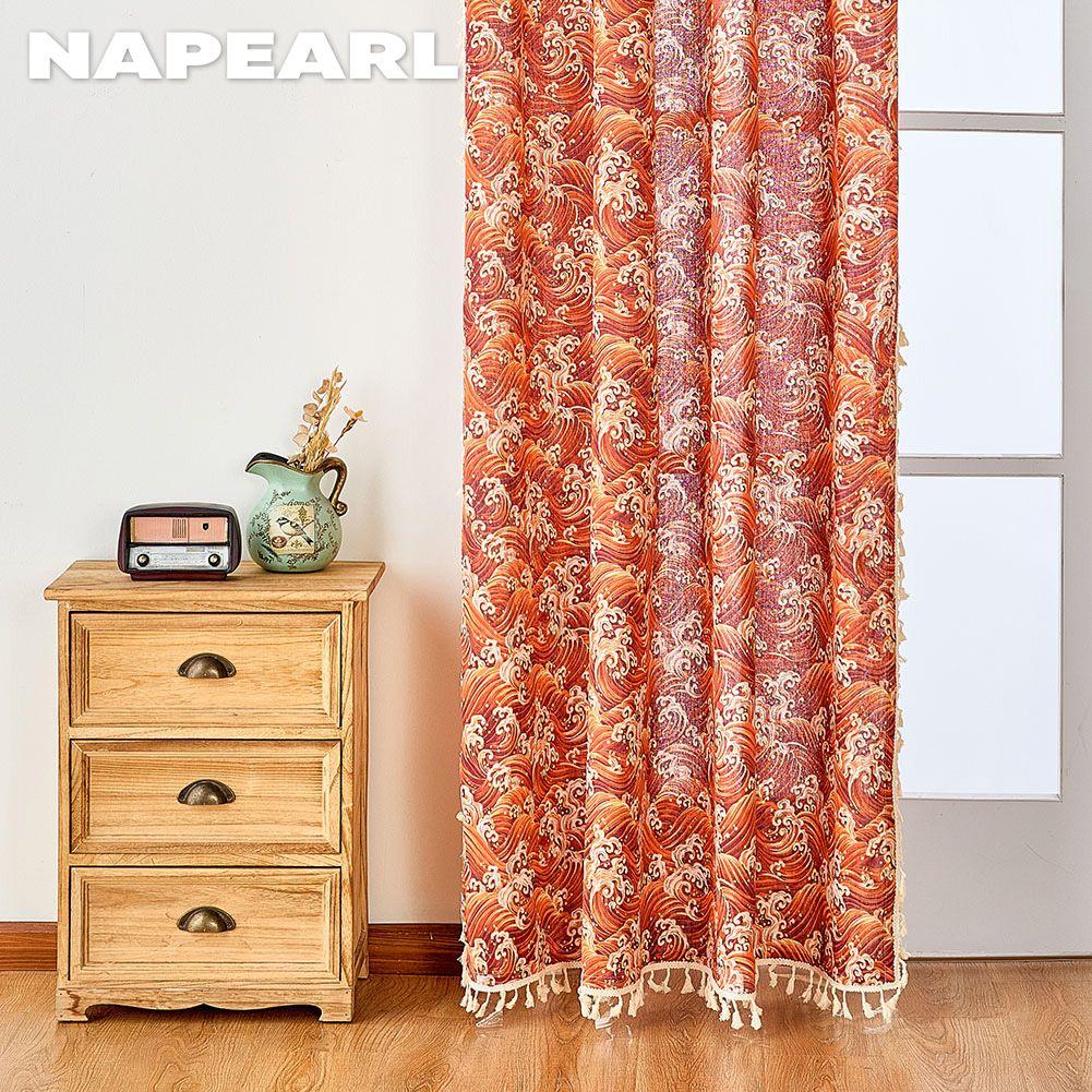1PC NAPEARL Hot Selling Fashionable and Versatile Japanese Printed Tassel Cotton Linen Curtains for Small Windows Balcony Home Dceor