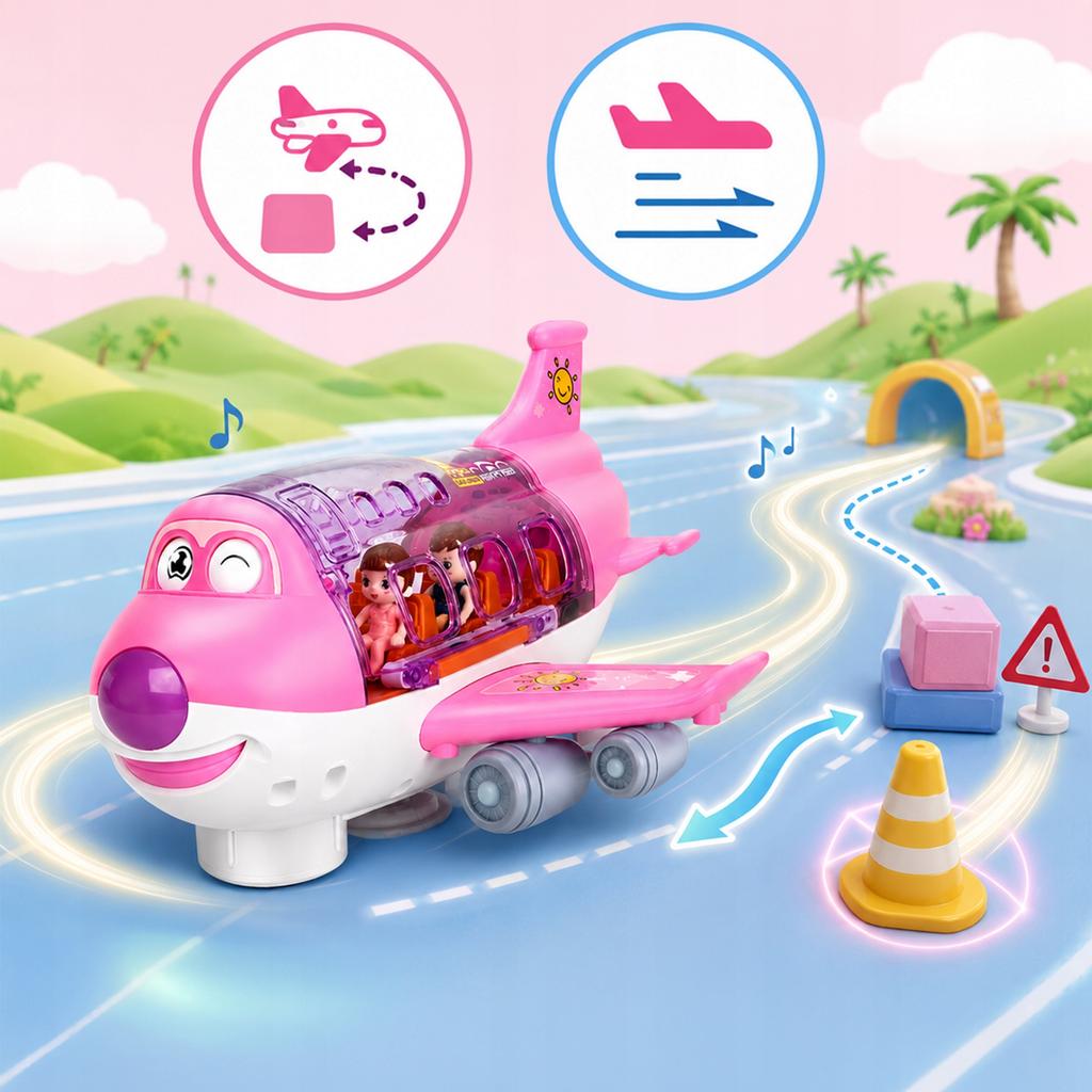 [PACZB] Interactive plane with lights, sounds, and figures, pink Z3386