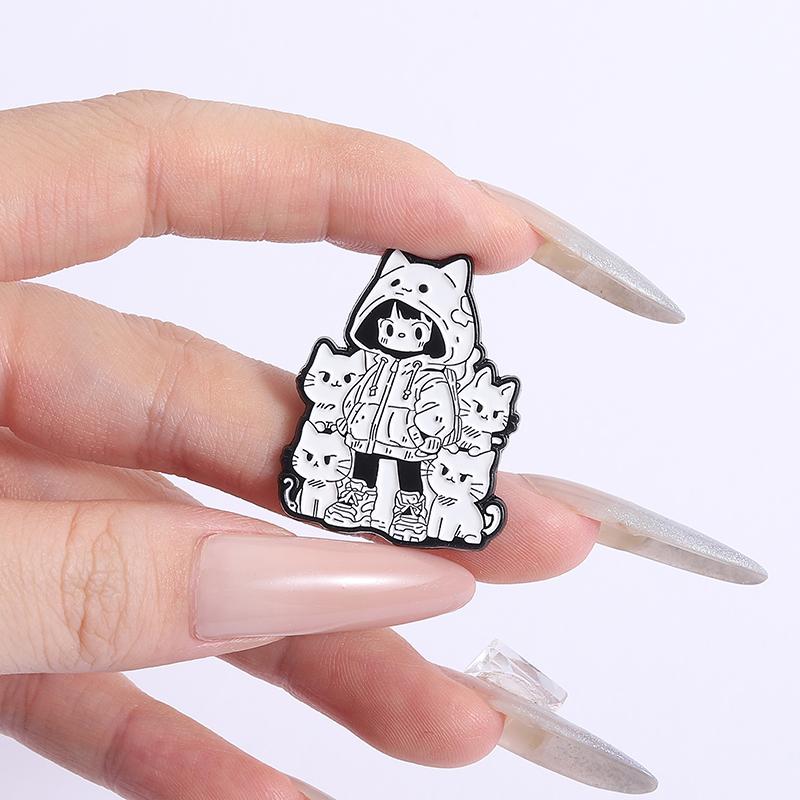 Cat Girl Enamel Pins Custom Anime Simple Drawing Brooches Lapel Badges Clothes Animal Jewelry Gift for Kids Friends