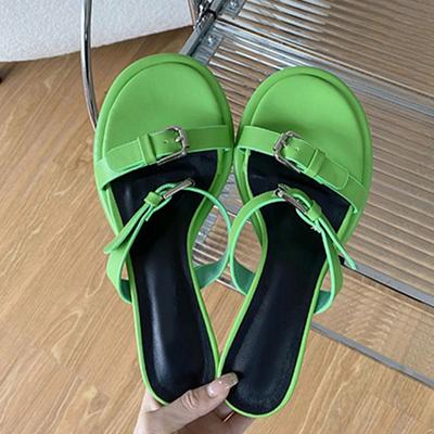 Модные женские шлепанцы на низком тонком каблуке с пряжкой, уличные сандалии-гладиаторы с открытым носком, повседневная пляжная обувь для отдыха, шлепанцы