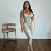 C25Jp339 European and American Women's Clothing Autumn and Winter New Style Elegant and Sexy Sleeveless Snake Print Suspender Slim Long Jumpsuit