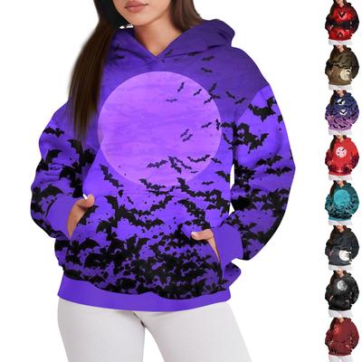 Женская мода повседневный пуловер с капюшоном толстовка с длинным рукавом с принтом на Хэллоуин