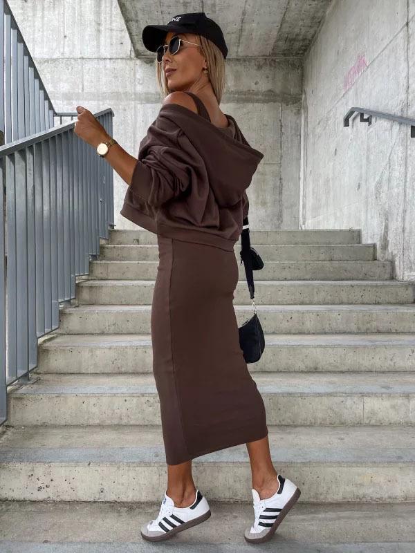 2023 Winter Sleeveless Hooded Dress & Sweater Two-Piece Set for Women