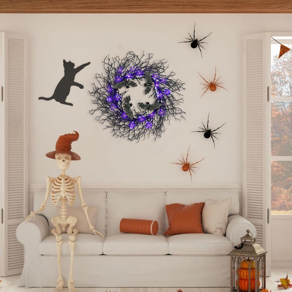 Halloween Branch Wreath Artificial Black Twig Wreath Decoration Halloween Party Gothic Branch Props For Wall Window Porch Tree