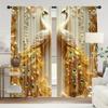 2pcs- Noble Golden Peacock Polyester Curtains, Pole Bag Curtains 42*84, Bedroom, Living Room, Home Room Decoration