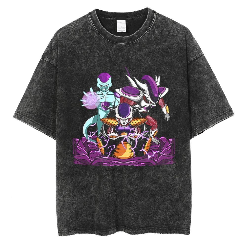 Men Hip Hop Streetwear T Shirt Dragon Ball Graphic T Shirt Cotton Loose Short Sleeve Black Washed Tshirt Oversize Harajuku