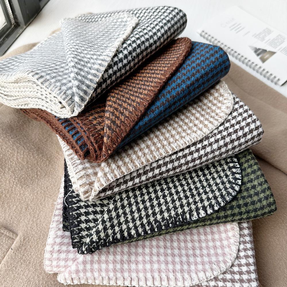 Thickened Warm Double Sided Two Color Houndstooth Scarf Imitation Cashmere New Overlock Shawl Scarf