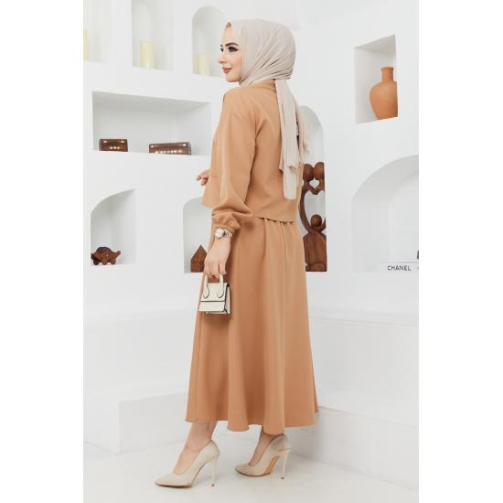 Женский хиджаб с карманом на пуговицах и эластичной расклешенной юбкой с манжетами
