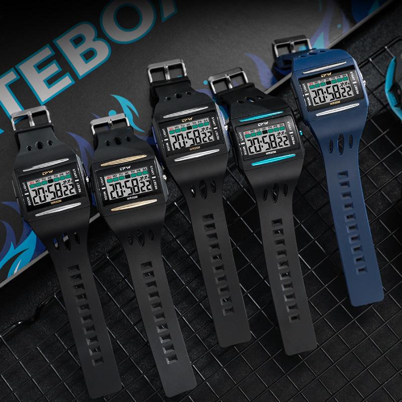 Новые мужские спортивные электронные часы Водонепроницаемые Ночная подсветка Большой экран Квадратные Для улицы Бег Кемпинг Студенческие часы