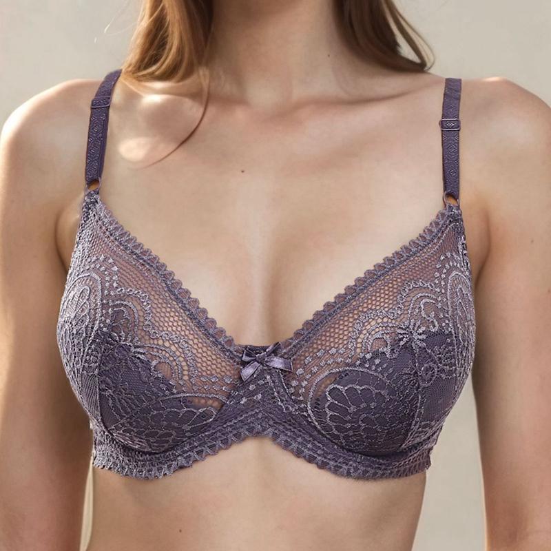 Женский бюстгальтер с глубоким вырезом Flora Lace, сексуальное горячее нижнее белье, тонкий бюстгальтер на косточках, чашка 34C-44C, нижнее белье