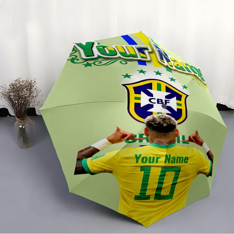 Personalized Name Brazilian football player Print Umbrella, UV Shielding. It Has Eight Sturdy Ribs for Outdoor Use And Perfect As a Holiday Gift
