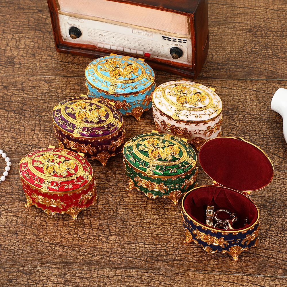 European Rose Jewelry Box, Retro Light Luxury Jewelry Box, Enamel Color Dresser, Metal Storage Box, European