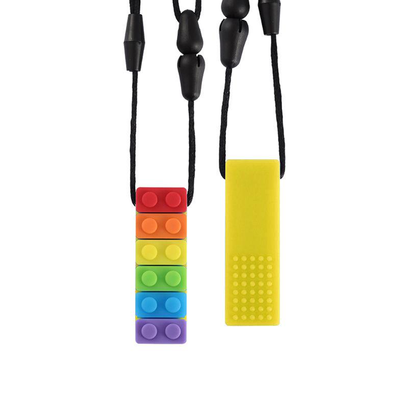 Радужный кирпич, жевательное ожерелье, детский силиконовый прорезыватель для аутизма, сенсорные жевательные игрушки
