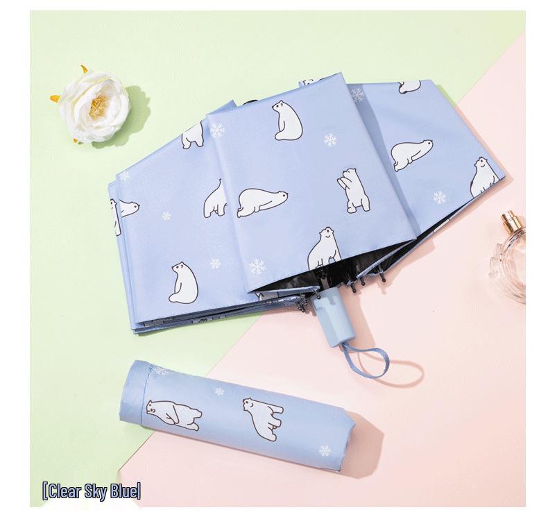 Cartoon Print Dual-Use Folding Sunshade Umbrella - UV Protection and Rainy Day Use