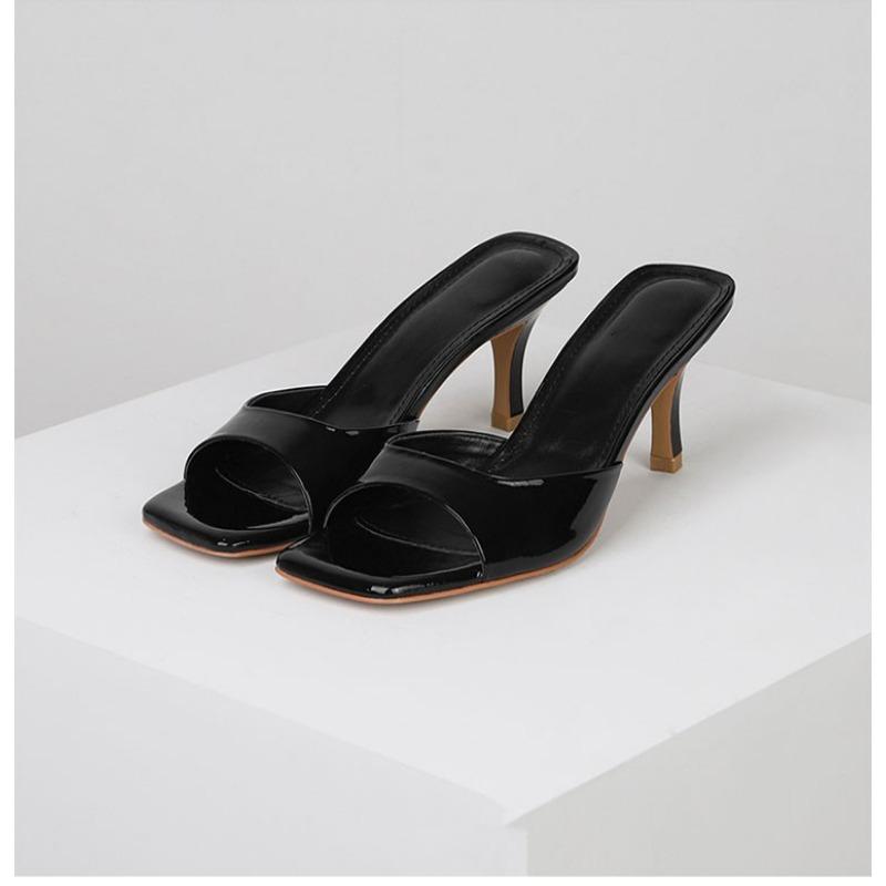 British Style Patent Leather High Heel Sandals with Square Toe for Summer