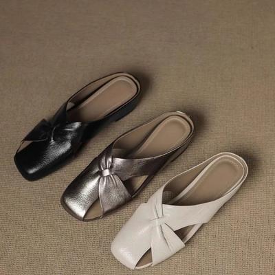 Модные новые летние туфли-шлепанцы с открытым носком и вырезами, женские модные туфли-шлепанцы с квадратным носком и мелким вырезом, из мягкой кожи, на плоской подошве, без задника