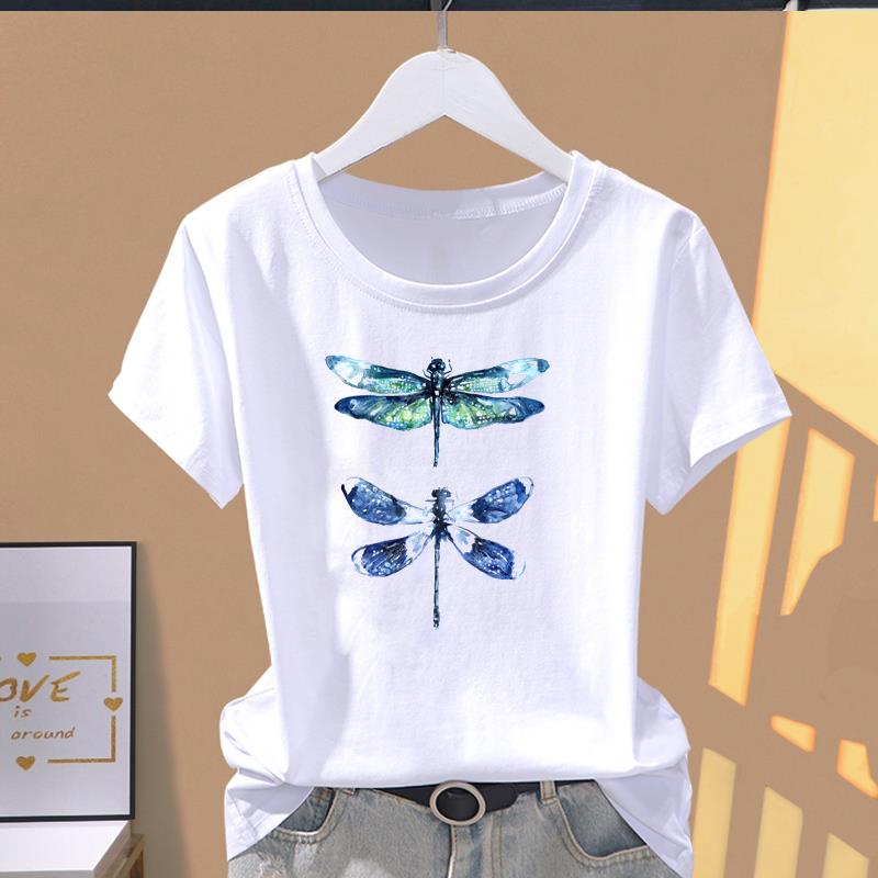 Asian Size- Clothing Casual Dragonfly Trend Cute Sweet 90s Print Ladies Female T Women's Summer Top Fashion Graphic Tee Short Sleeve T-shirt