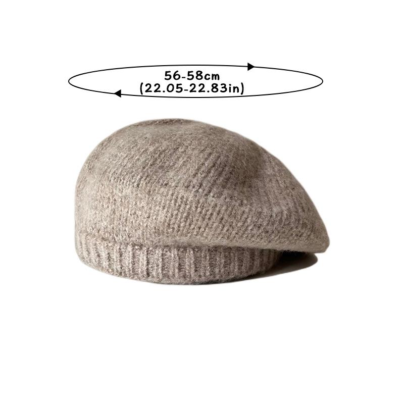 Женская Мода Зимний Берет Однотонный Вязаный Эластичный Теплый Берет Шапка Бини Корейская Девушка Художник Художник Защита от Холода Тыквенные Шапки
