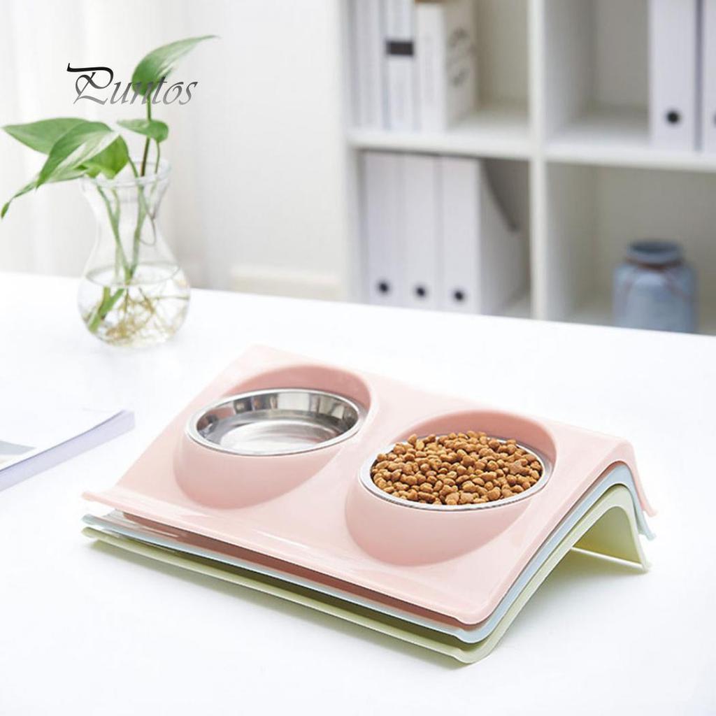 Пластиковый поддон с двумя сьемными мисками для воды и корма из нержавеющей стали диаметр 11.2 см размер 29*18.5 см