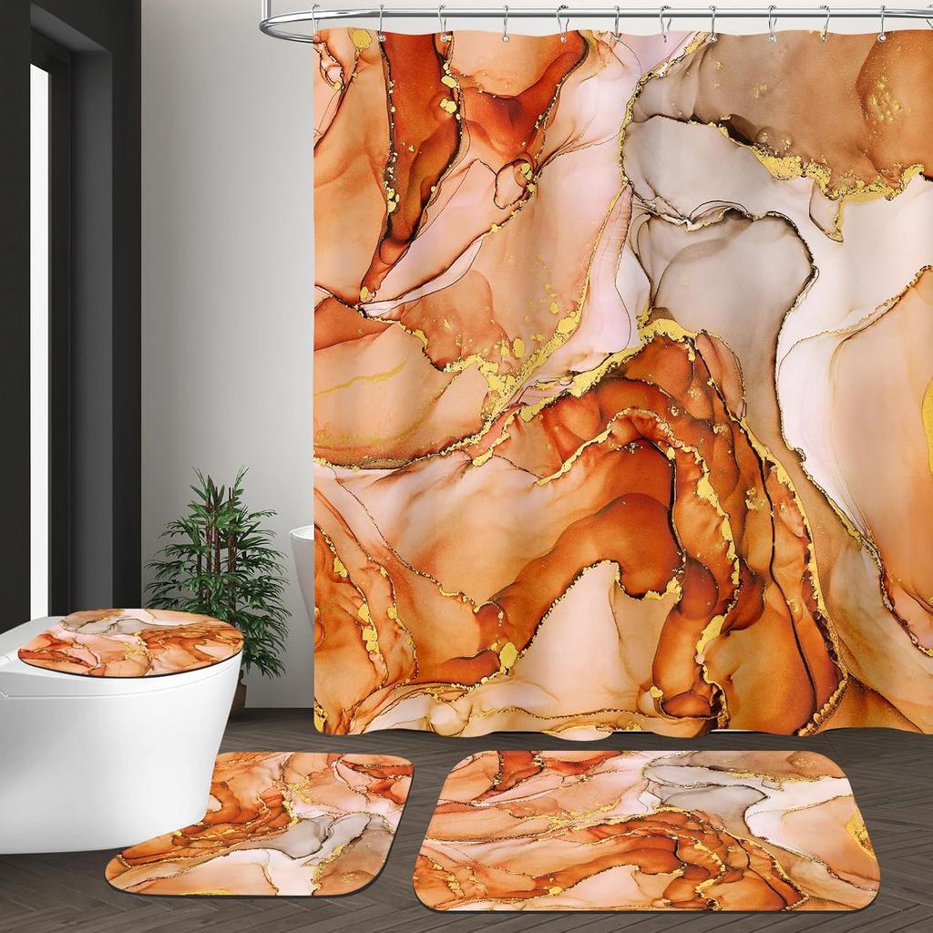 15Stlye 4 шт. Роскошный мраморный набор штор для душа для ванной комнаты Занавеска для ванной комнаты с 12 крючками Нескользящие коврики Крышка для унитаза Коврик Перегородка для ванной комнаты