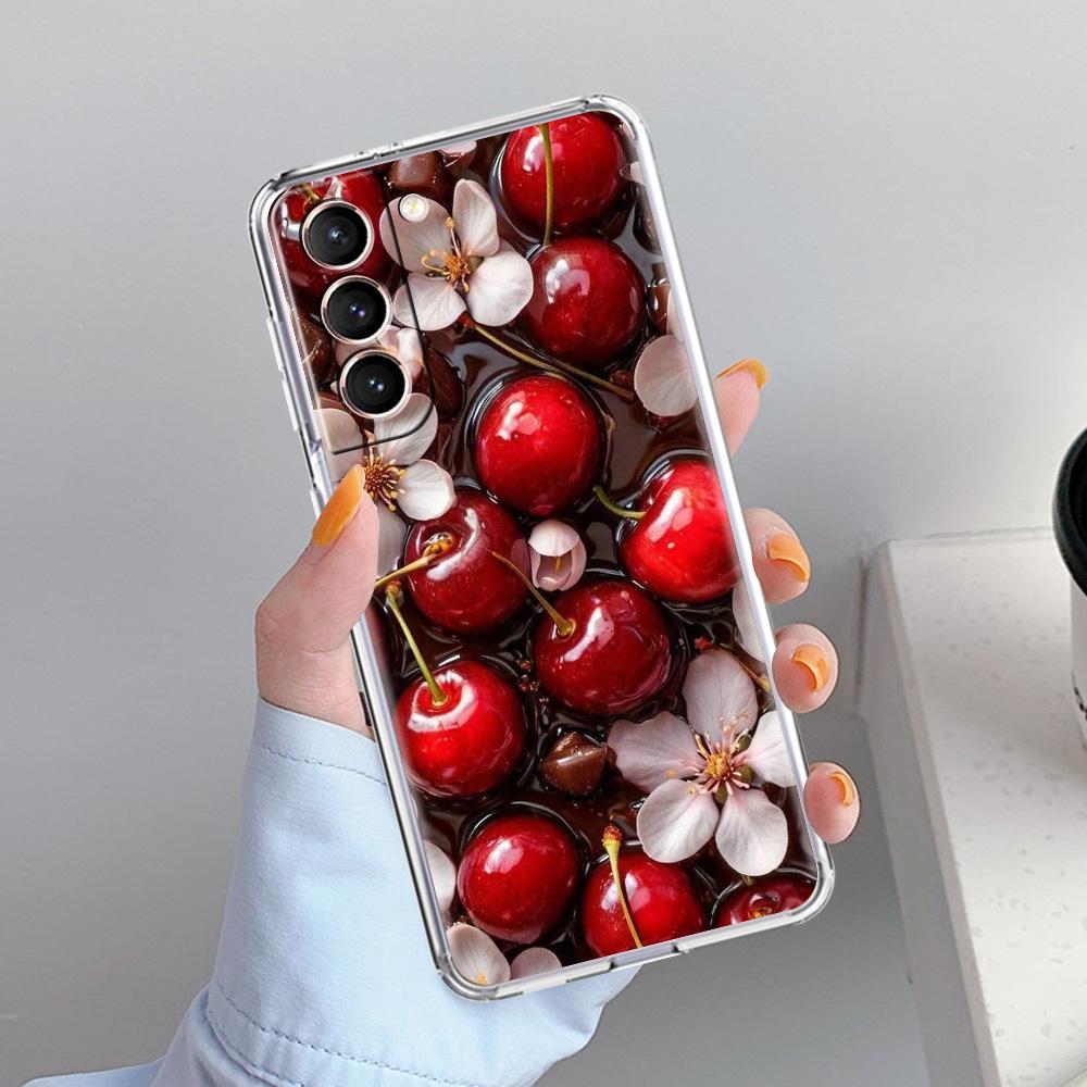 Чехол для телефона Samsung Galaxy S26 S25 S24 S23 S22 Ultra S20 S21 FE 5G Plus Мягкий прозрачный чехол Красная вишня