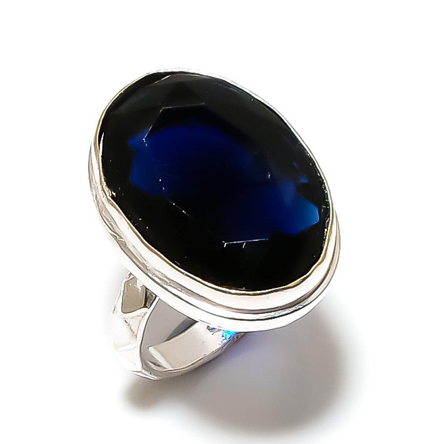 London Blue Topaz Gemstone Handmade 925 Sterling Silver Jewelry Ring Size 9 E2W13