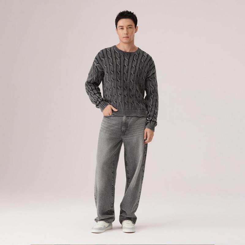 Levis 3D Твистед Флауэр Удобный Приятный к коже Простой Однотонный Универсальный Ленивый Стиль Вязаный Свитер Унисекс Свитер 0058W-0002