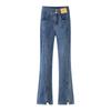 Split Denim Bell Bottoms Women's Summer High Waist Elastic Slim Straight Leg Women's Pants