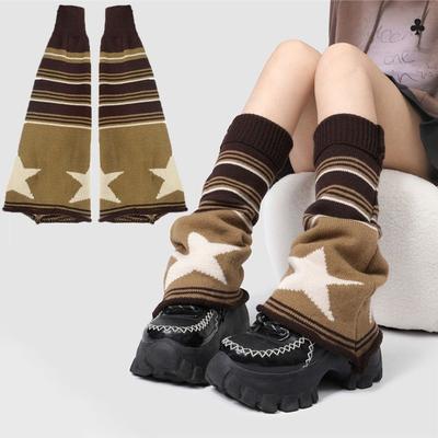 Розово-коричневые гетры со звездами, вязаные готические чулки Y2K, аксессуары для горячей девушки