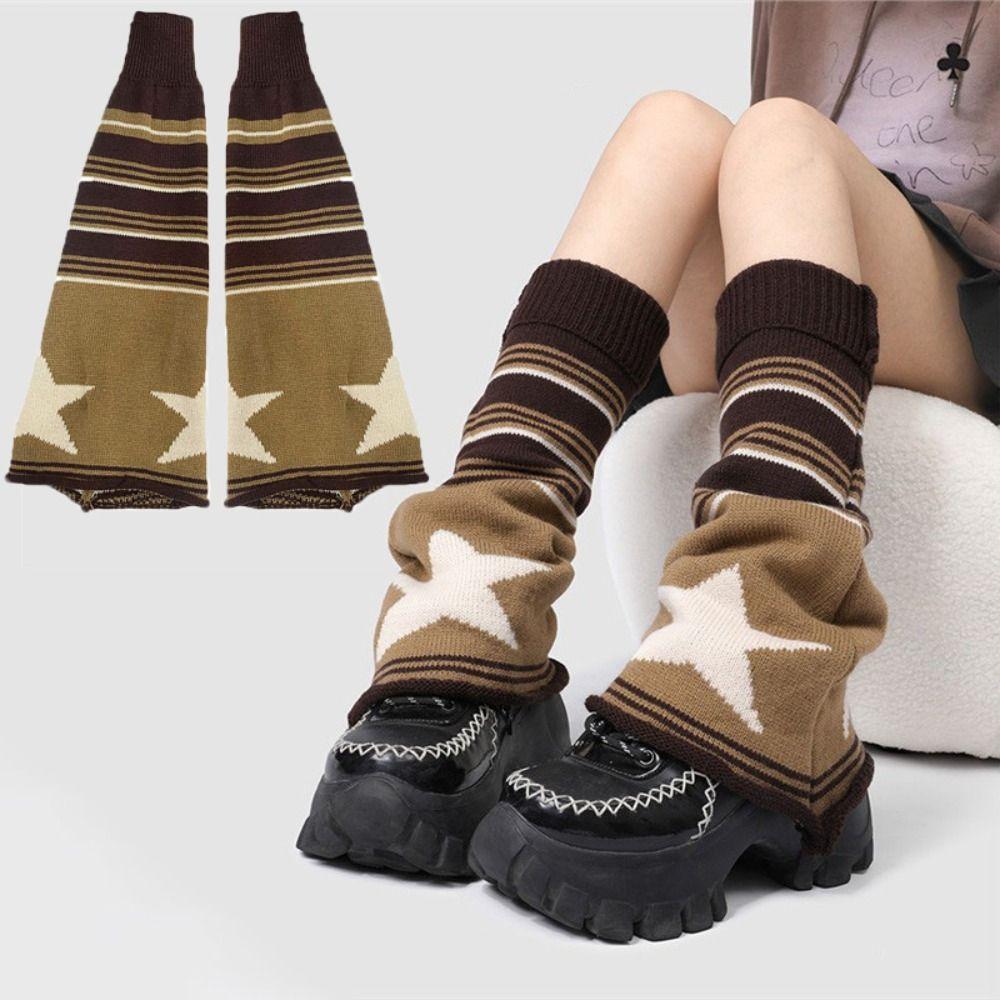 Розово-коричневые гетры со звездами, вязаные готические чулки Y2K, аксессуары для горячей девушки