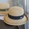 Curled Elegant Straw Woven Basin Hat Small Standard Ribbon Simple Versatile Sunscreen Holiday Fisherman Straw Hat