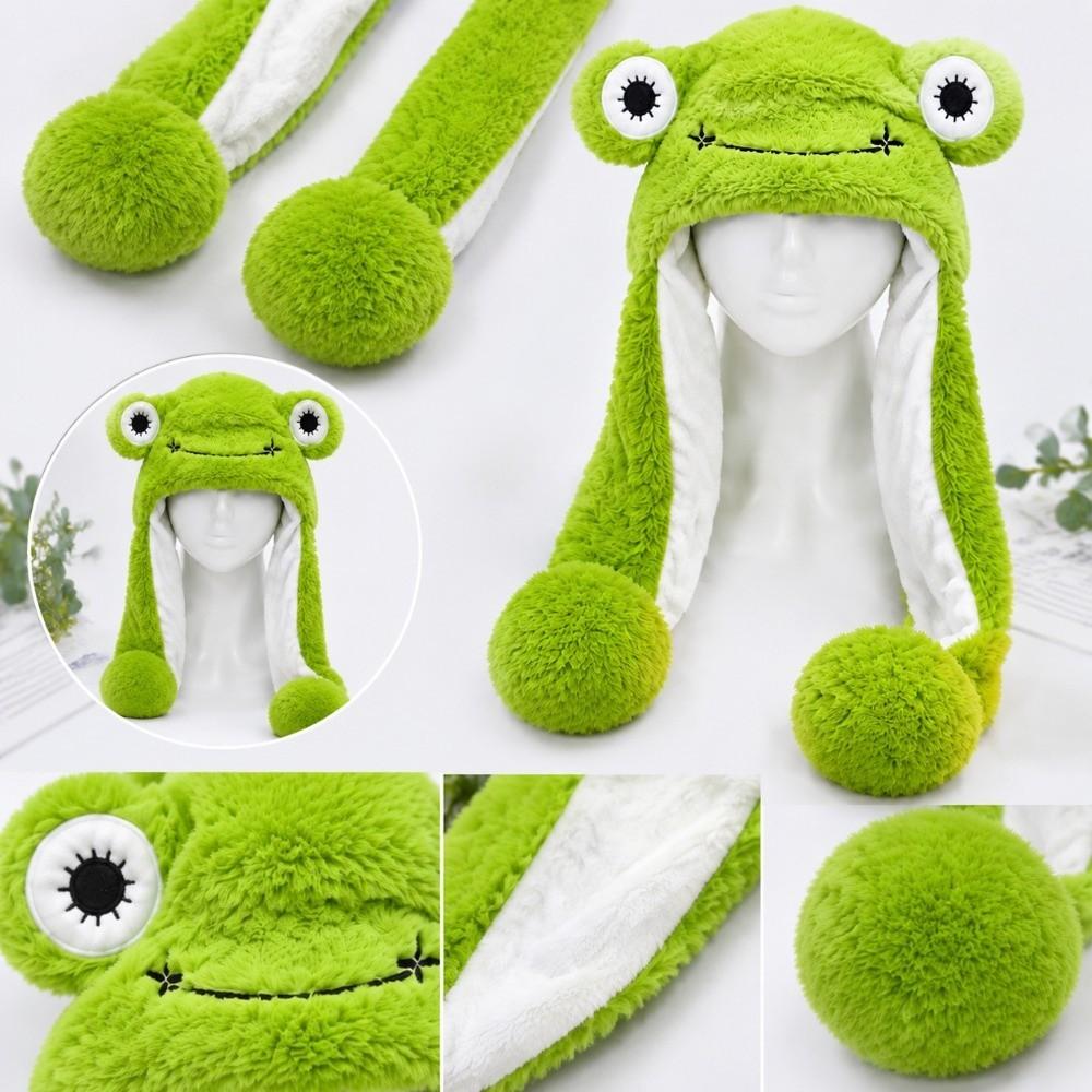 Frog Shape Furry Animal Hat Windproof Kids Earflap Hat Fun Moving Ear Hat Autumn Winter
