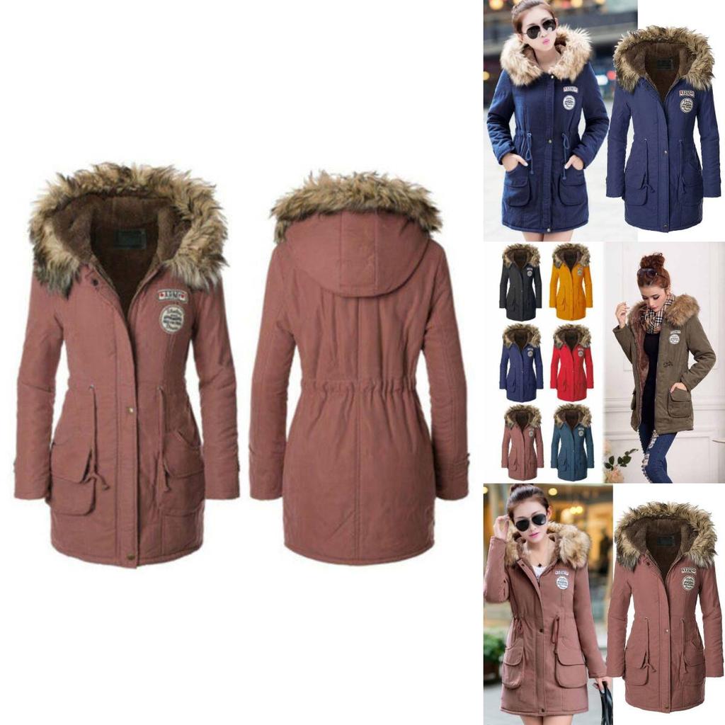 New Women's Warm Cotton Jacket With Fur Collar Hooded Parka For Winter