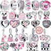 New Pink Series Flowers Butterfly Paw Print Heart Mom Forever Love Beads Fit Original  Charms 925 Silver Bracelet Jewelry