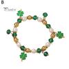Браслет из клевера. День Святого Патрика Ирландские бисерные украшения со стеклянными бусинами и подвесками Браслет-талисман на удачу для праздничных торжеств Эластичный клевер