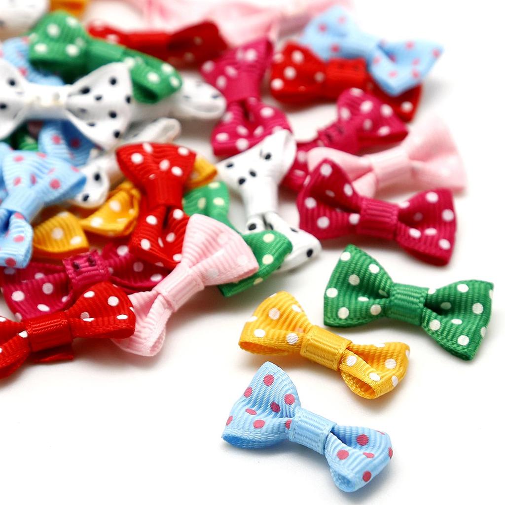 25/50Pcs Dots Satin Multi Color Grosgrain Dots Satin Ribbon Bow For Sewing Craft Wedding Bow Tie Decoration