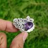Womens Day Deal Sterling Silver Oval Natural Star Amethyst Boho Solitaire Ring