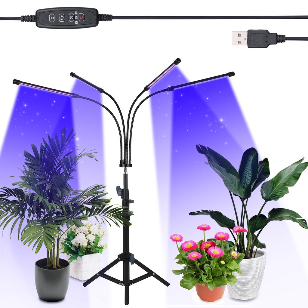 4-головочные светодиоды для выращивания растений с регулируемой подставкой-штативом Лампа для выращивания растений полного спектра 10