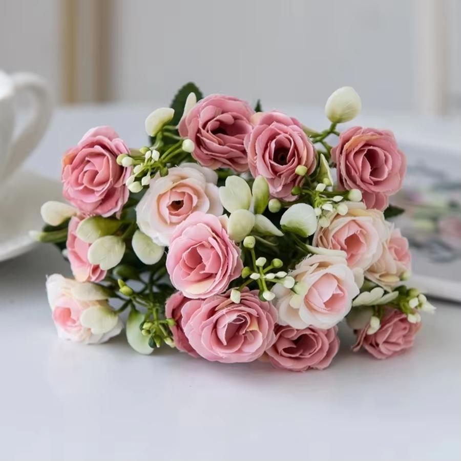 Artificial Flowers Multi Head Silk Rose Valentine's Wedding Brial Bouquet Garland Decora Home Room Table Needlework Gifts Props
