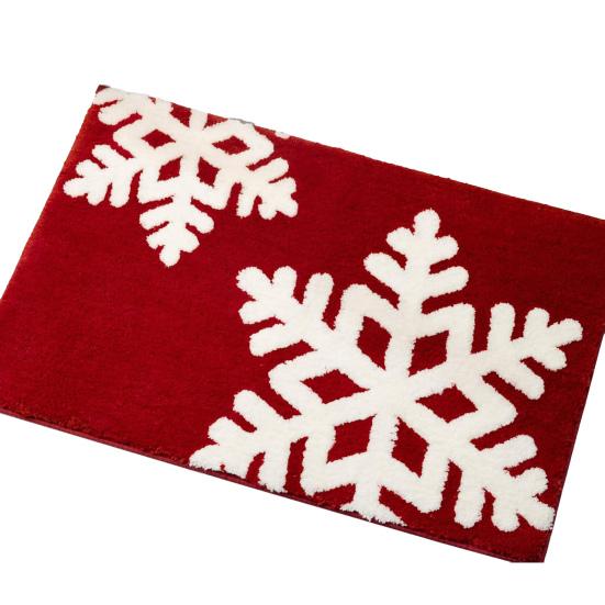 Christmas Bathroom Rug Xmas Snowflake Door Mat Flannel Floor Mat Absorbent Non-Slip Bath Mat for Xmas Home Decor